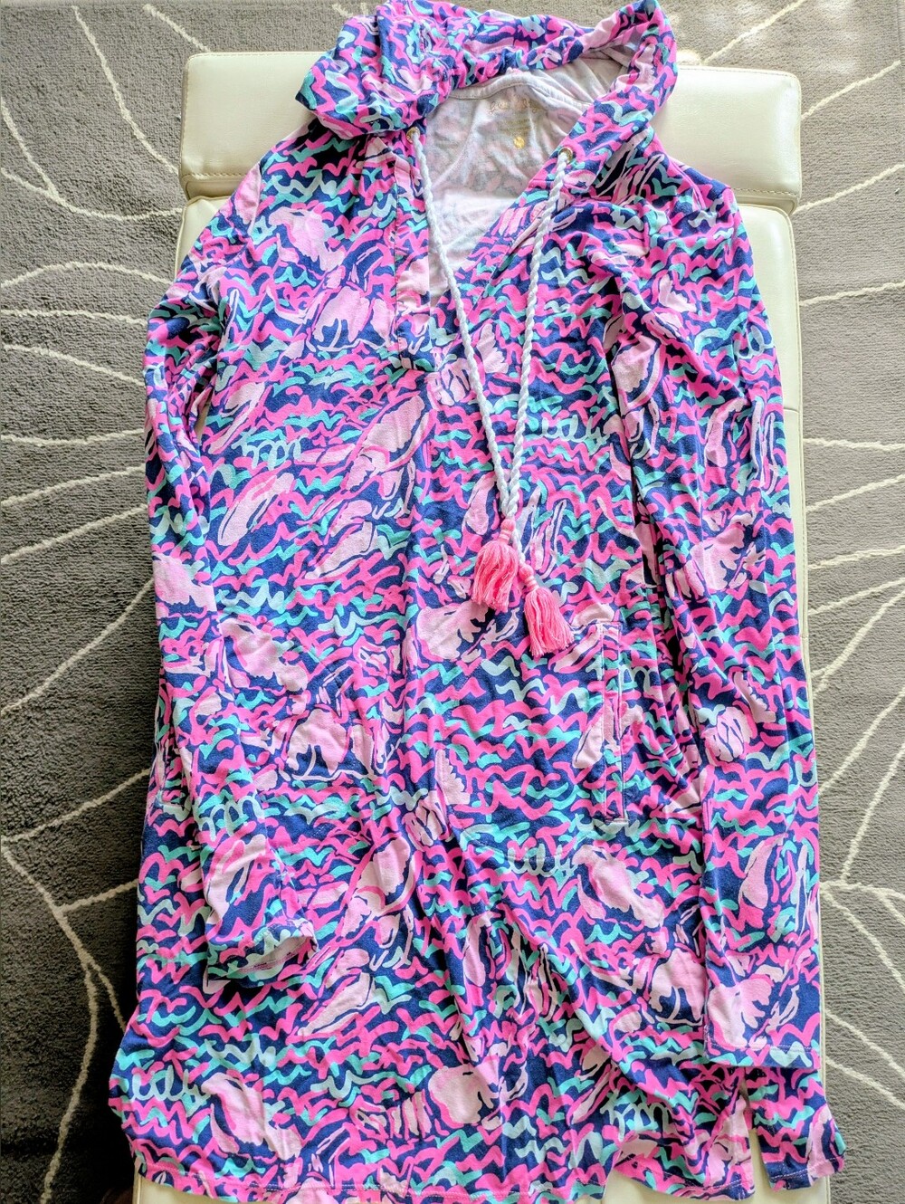 Lily Pulitzer Hooded Dress /Cover Up Rylie  UPF 50+ Lobstah Roll Print